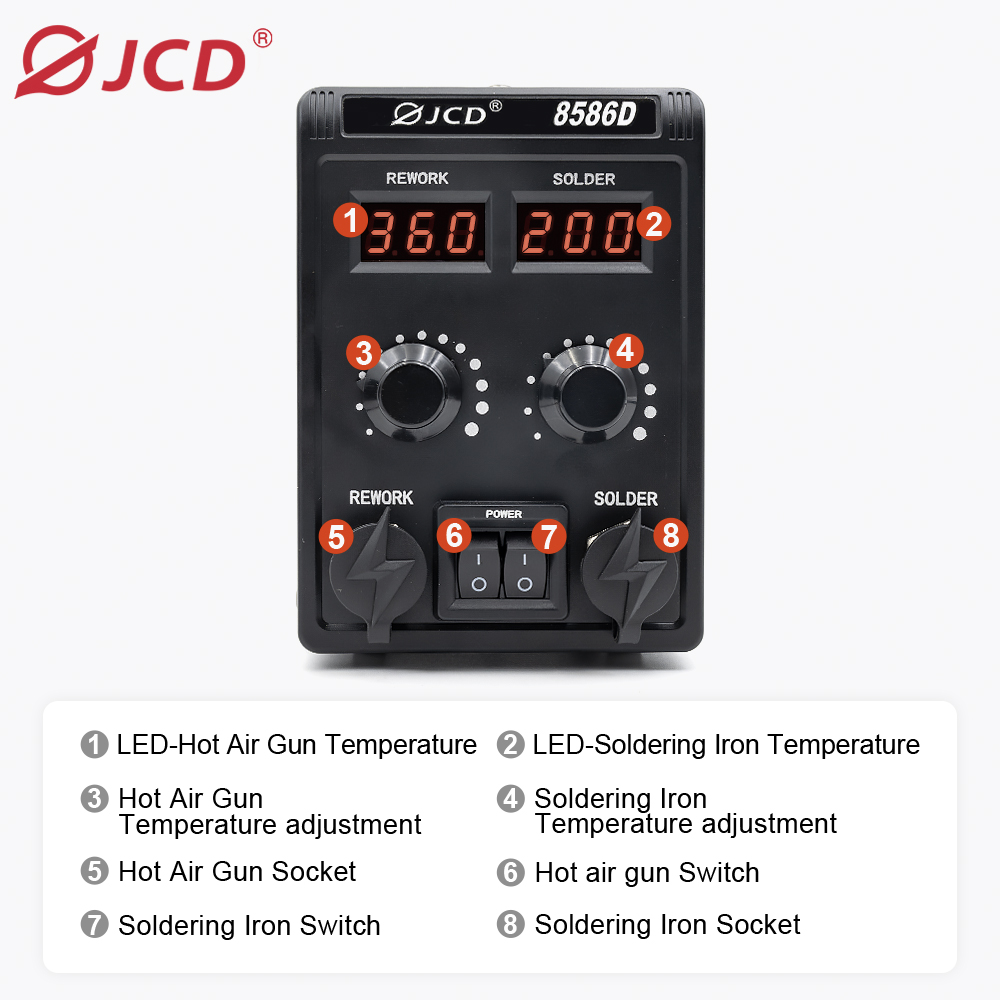 JCD 8586D 2-in-1 Soldering Sta - 2 In 1 Soldering Rework Station 750W 评论和价格